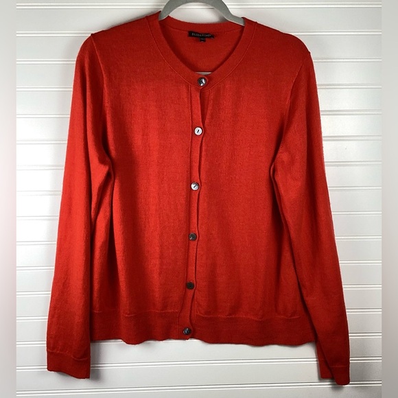 Eileen Fisher Sweaters - Eileen Fisher 100% Merino Wool Red Sweater Cardigan sweater with button Size XL